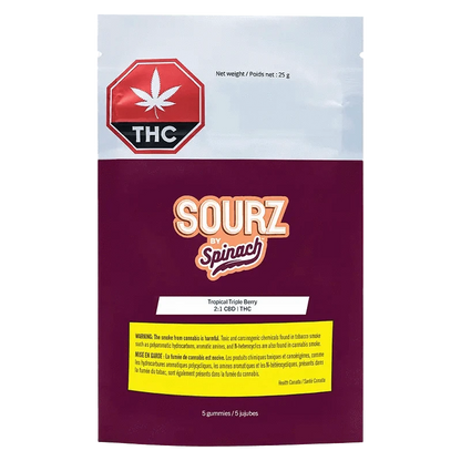 Front view of the Tropical Triple Berry 2:1 Gummies packaging with a bright, colorful design and product details.