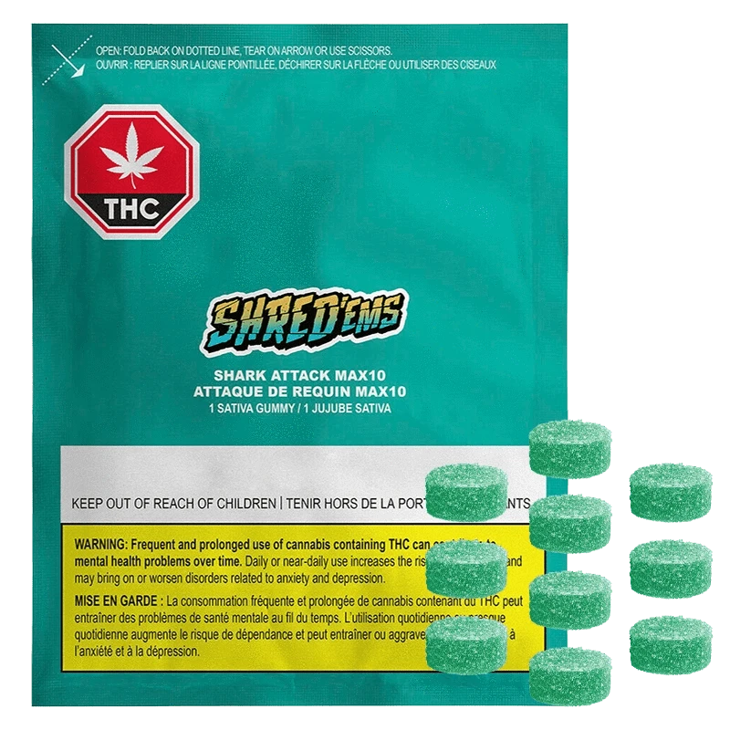 Shred'ems 10 Pack Shark Attack Max10 Gummies Edibles