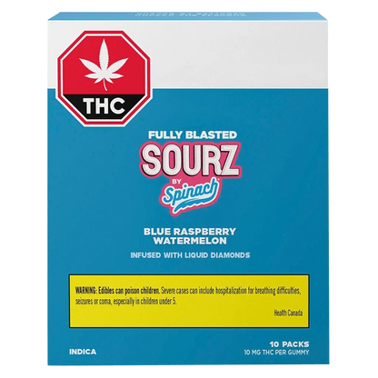 Spinach Sourz 10 Pack Fully Blasted Blue Raspberry Watermelon Gummies Edibles
