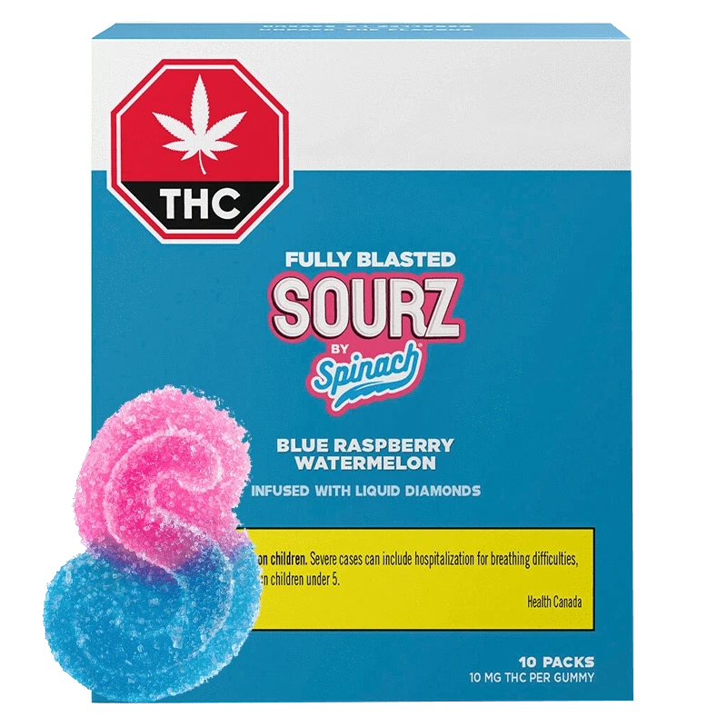Spinach Sourz 10 Pack Fully Blasted Blue Raspberry Watermelon Gummies Edibles
