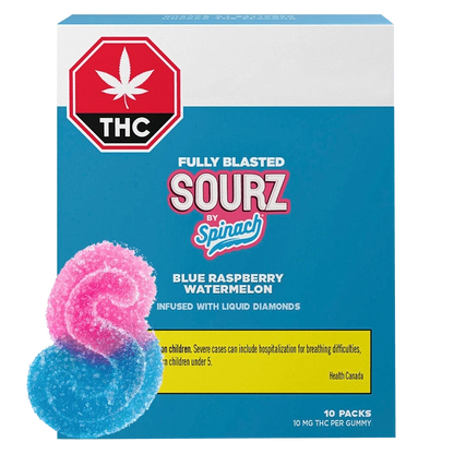 Spinach Sourz 10 Pack Fully Blasted Blue Raspberry Watermelon Gummies Edibles