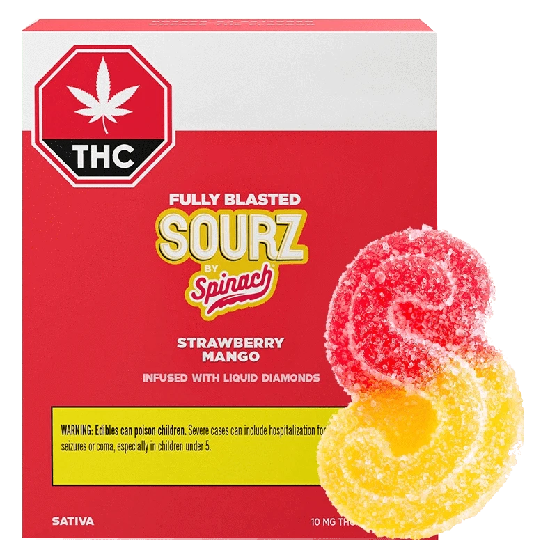 Spinach Sourz 10 Pack Fully Blasted Strawberry Mango Gummies Edibles