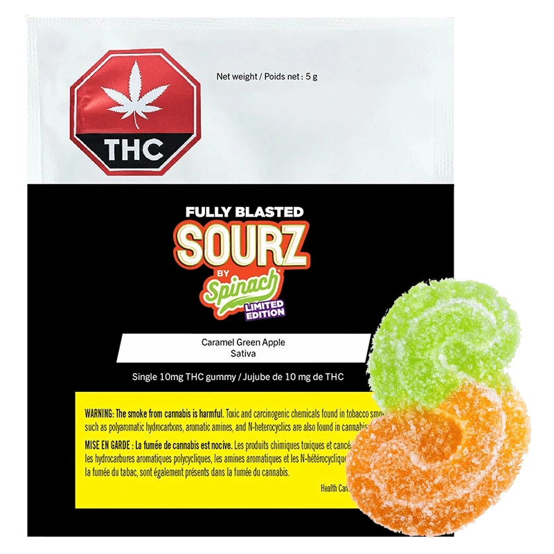 Spinach Sourz 1 Pack Fully Blasted Caramel Green Apple Gummies Edibles