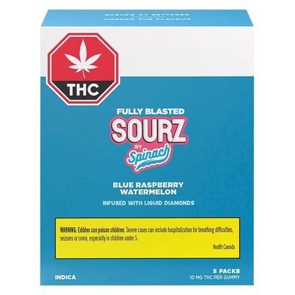 Spinach Sourz 25 g Fully Blasted Blue Raspberry Watermelon Gummies Edibles