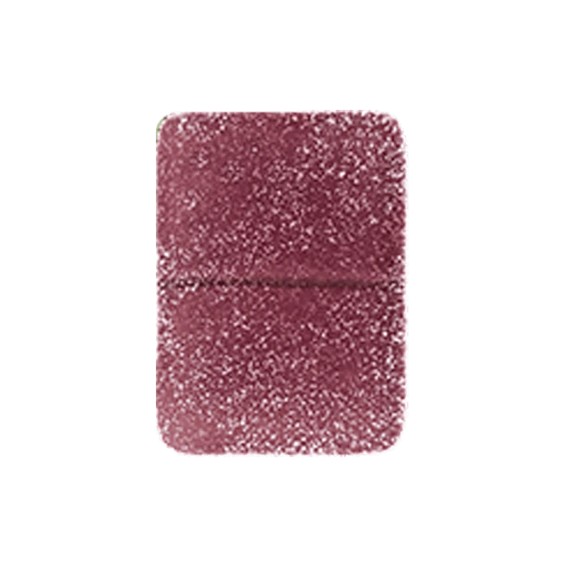 Top-down close-up of a sugar-coated, rectangular raspberry gummy labeled Raspberry THC Gummies, centered against a plain white background.