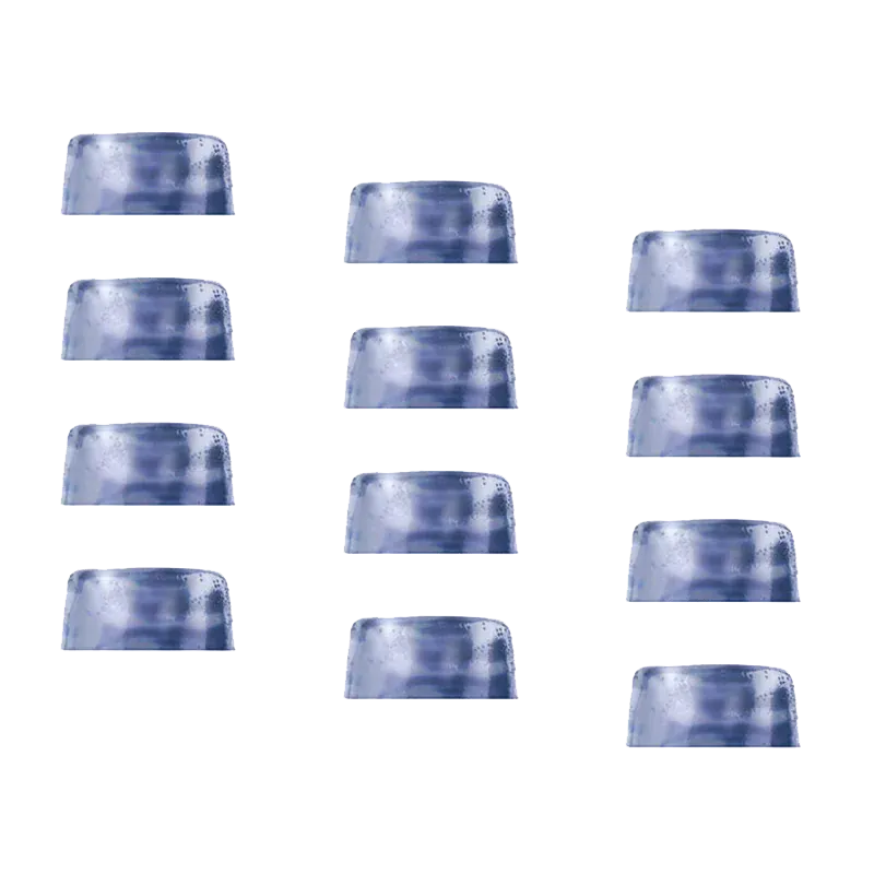 Top-down grid of thirteen small translucent blue candies labeled Bedtime Blueberry Lemon 8:3:1 CBD:CBN:THC Gummies.