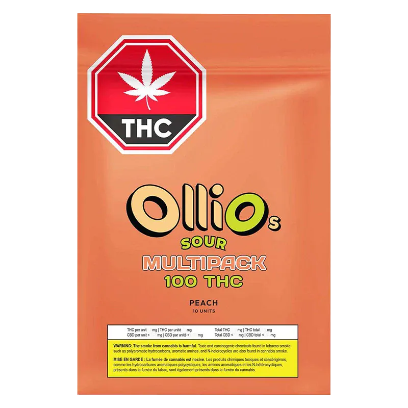 Olli Brands 10 Pack THC Multipack Sour Peach Gummies Edibles