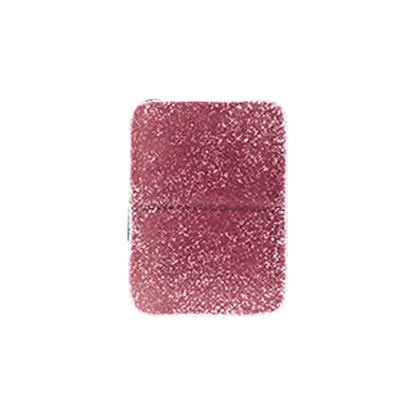 Close-up top-down view of a single pink, sugar-coated Blueberry THC Gummies square centered on a white background.