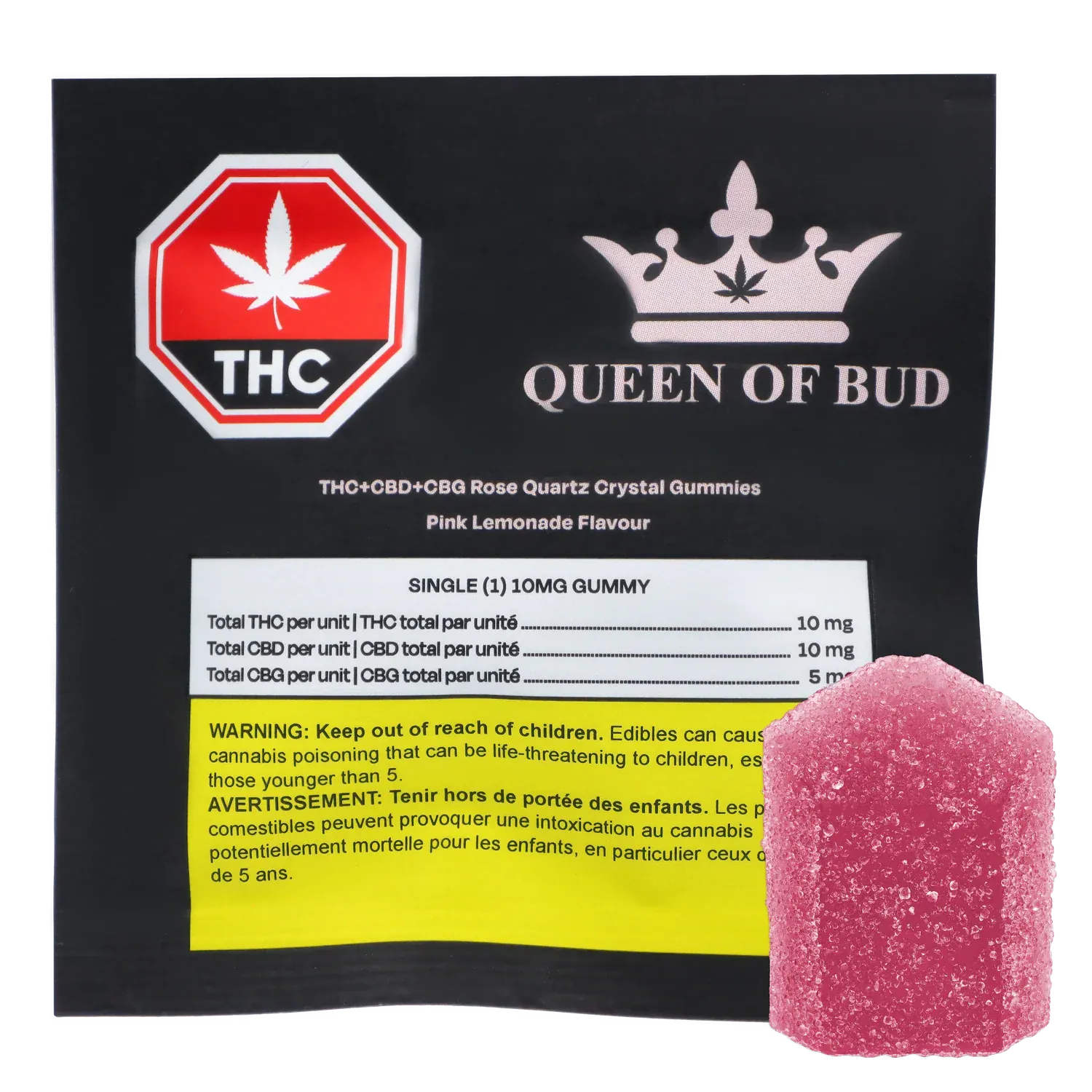 Queen Of Bud 10 Pack THC+CBD+CBG Rose Quartz Crystal Pink Lemonade Gummies Edibles