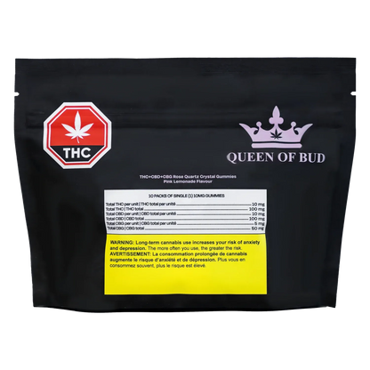 Queen Of Bud 10 Pack THC+CBD+CBG Rose Quartz Crystal Pink Lemonade Gummies Edibles