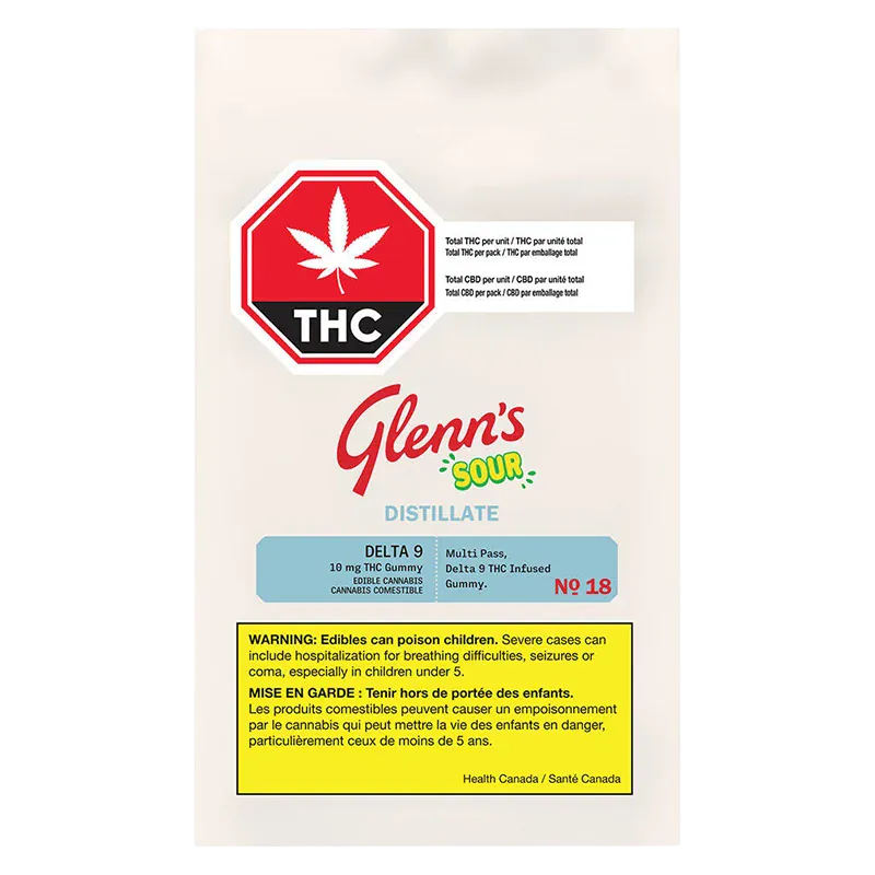 Glenn's 1 Pack No.18 Distillate Delta 9 Sour Blue Raspberry Edibles