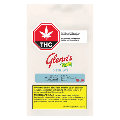 Glenn's 1 Pack No.18 Distillate Delta 9 Sour Blue Raspberry Edibles