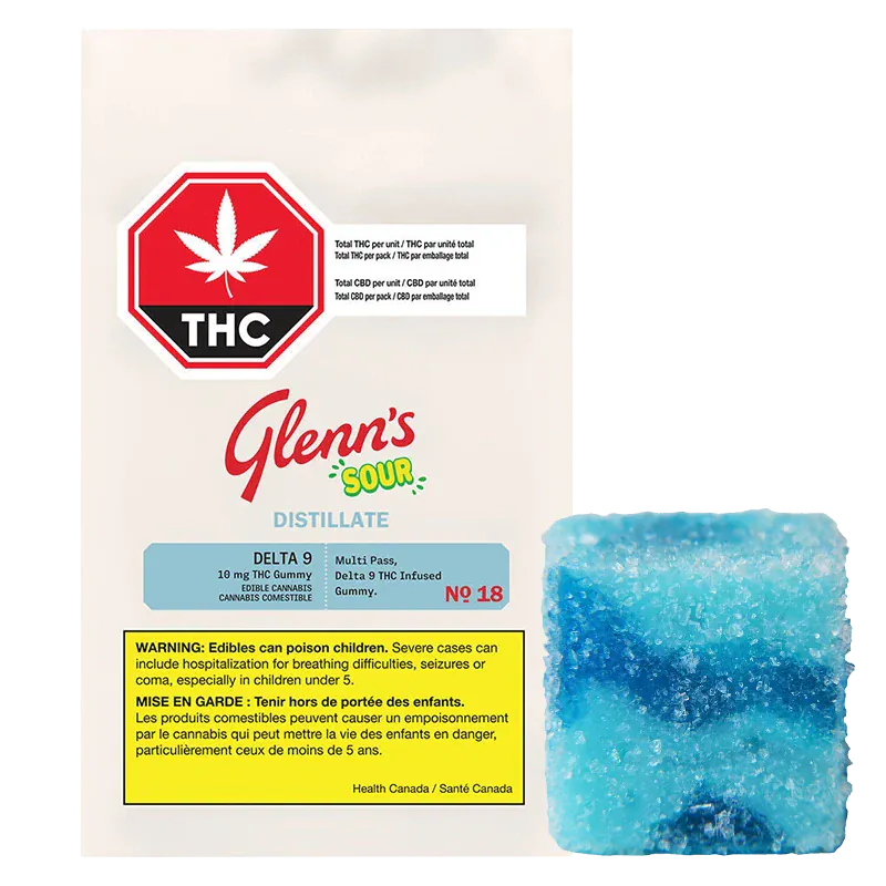 Glenn's 1 Pack No.18 Distillate Delta 9 Sour Blue Raspberry Edibles