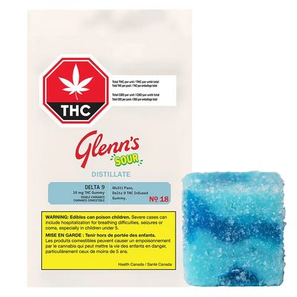 Glenn's 1 Pack No.18 Distillate Delta 9 Sour Blue Raspberry Edibles