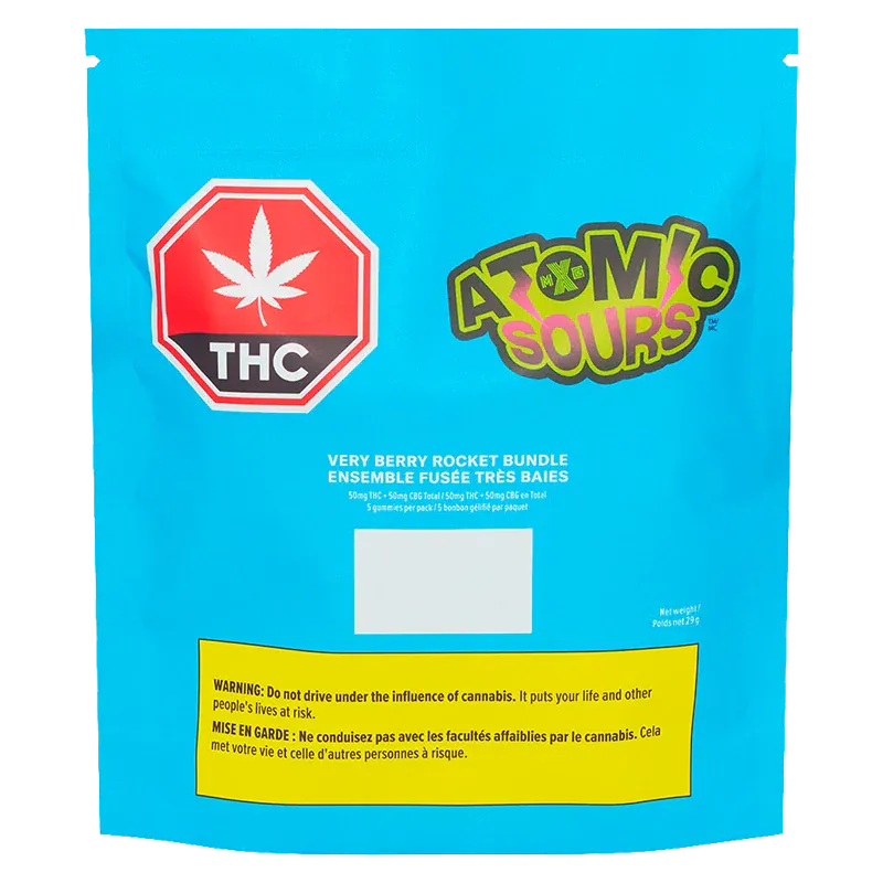 XMG Atomic Sours 5 Pack Very Berry Rocket Bundle Gummies Edibles