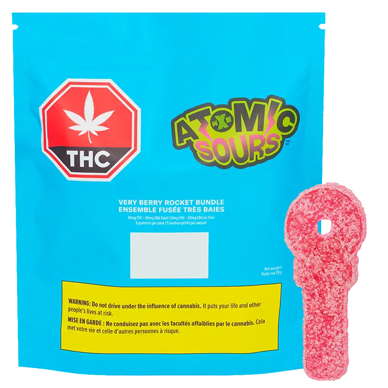 XMG Atomic Sours 5 Pack Very Berry Rocket Bundle Gummies Edibles