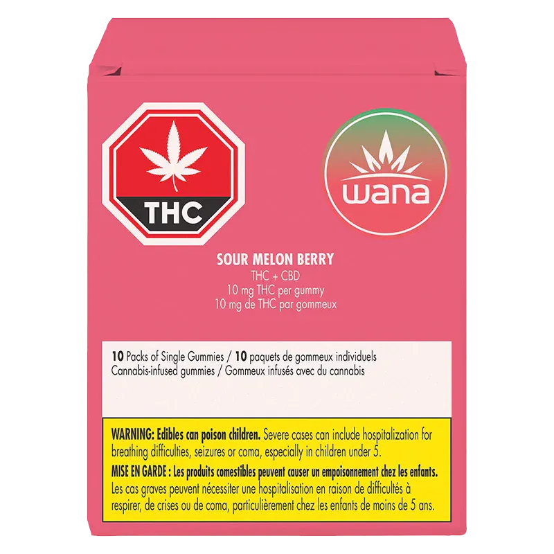 Wana 10 Pack Sour Melon Berry Gummies Edibles