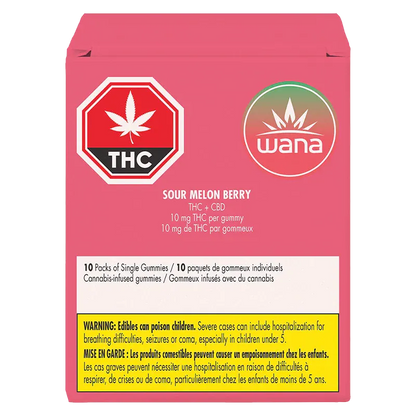 Wana 10 Pack Sour Melon Berry Gummies Edibles