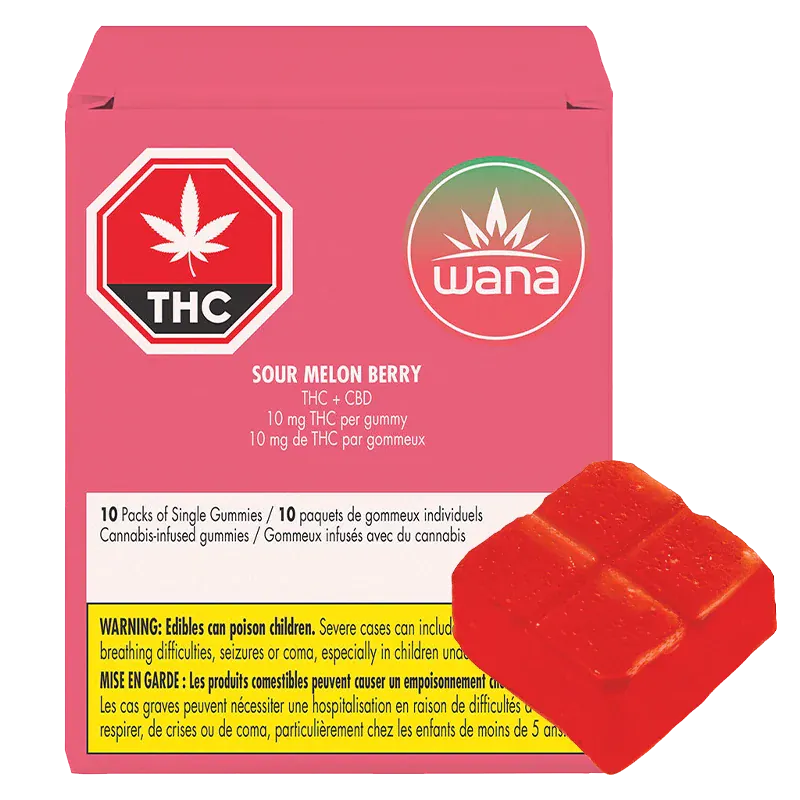 Wana 10 Pack Sour Melon Berry Gummies Edibles