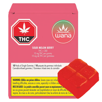 Wana 10 Pack Sour Melon Berry Gummies Edibles