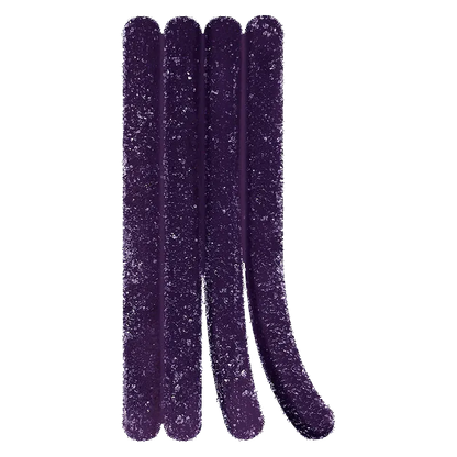 Top-down view of four sugar-coated purple sticks of Very Berry Gummies arranged vertically on a white background.