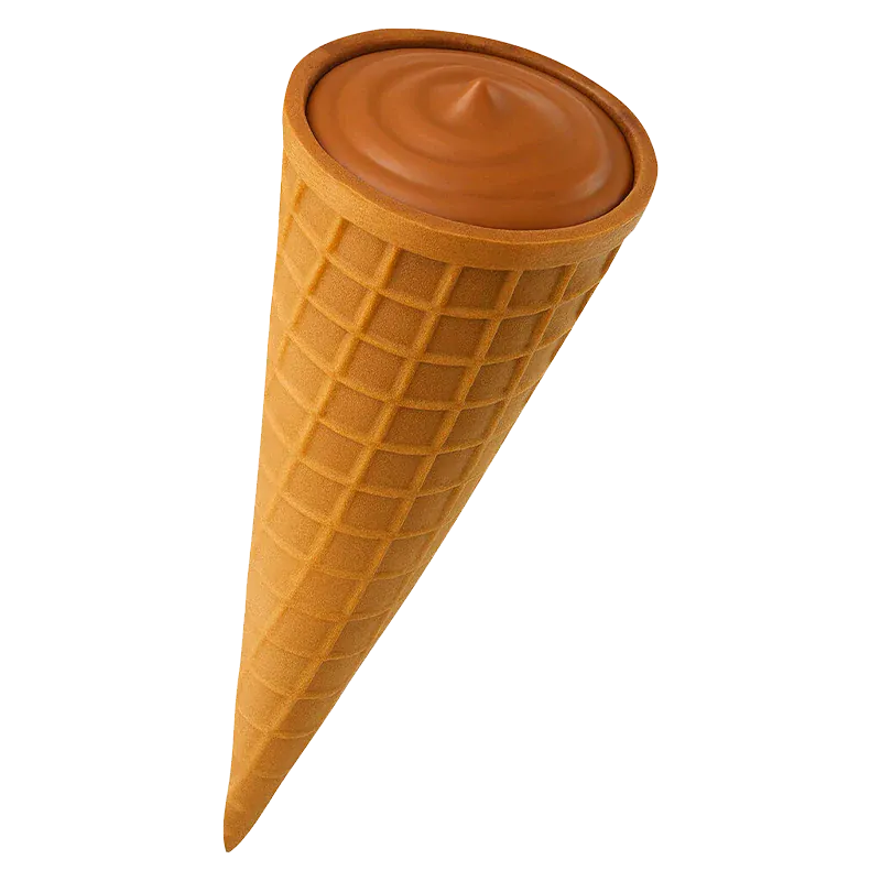 Angled top-down view of a Milk Chocolate Live Rosin Waffle Cones waffle cone filled with smooth milk-chocolate colored rosin.