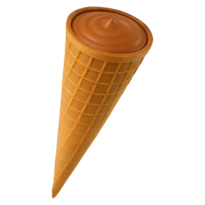 Angled top-down view of a Milk Chocolate Live Rosin Waffle Cones waffle cone filled with smooth milk-chocolate colored rosin.