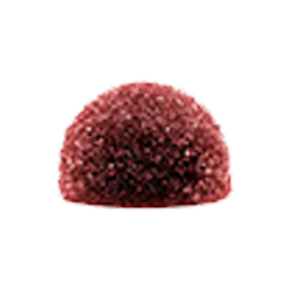 Close-up front view of a single reddish, dome-shaped Rainbow Driver Cured Resin Gummies piece against a white background.