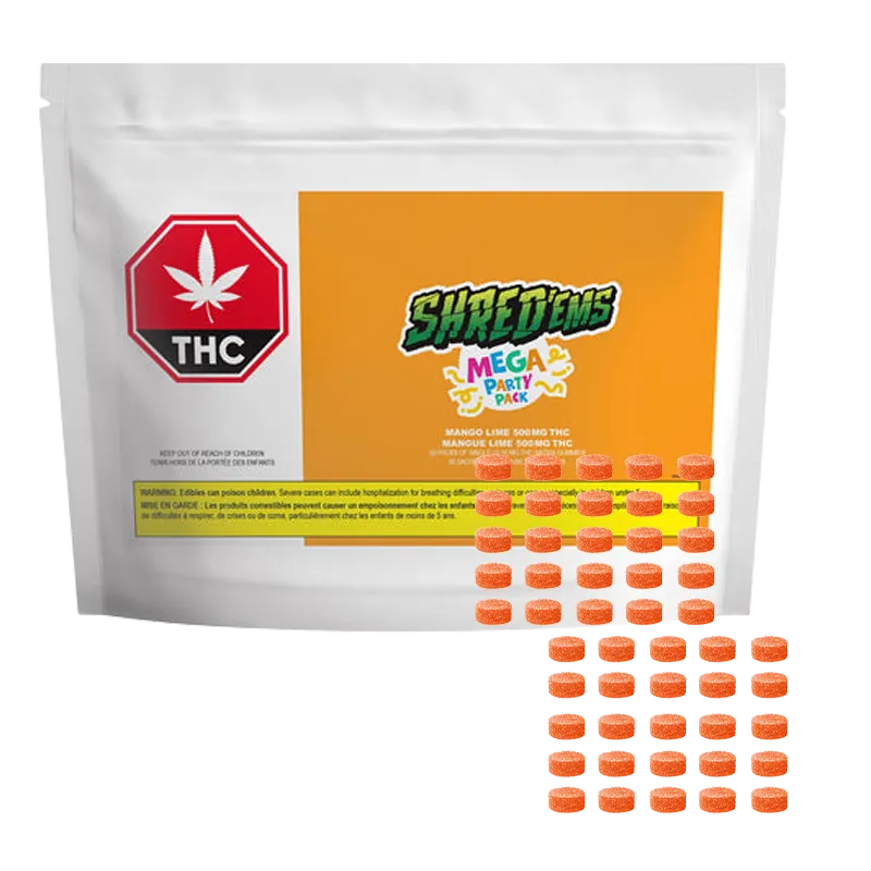 Shred'Ems 50 Pack Mango Lime Mega Party Pack Gummies Edibles