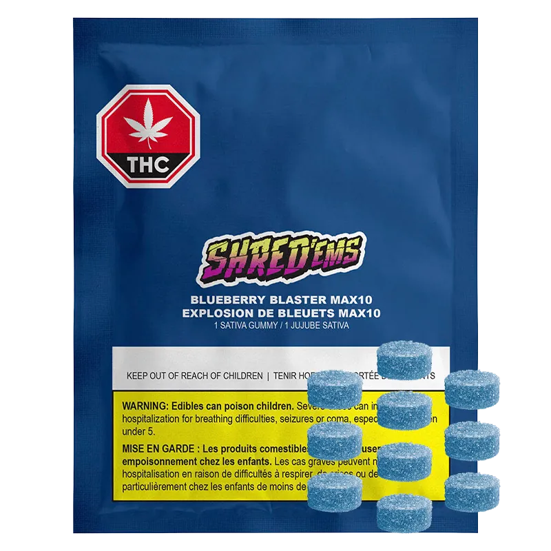 Shred'Ems 10 Pack Blueberry Blaster Party Pack THC:CBG Gummies Edibles