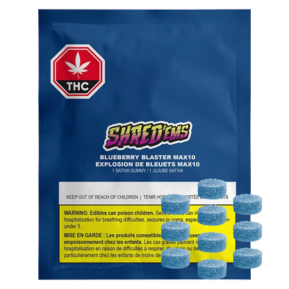 Shred'Ems 10 Pack Blueberry Blaster Party Pack THC:CBG Gummies Edibles