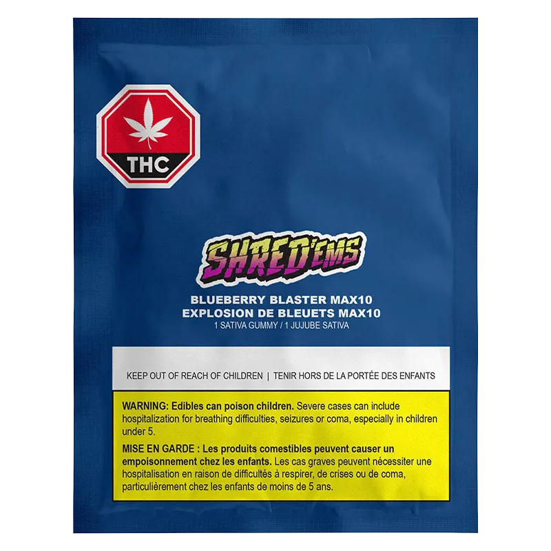 Shred'Ems 10 Pack Blueberry Blaster Party Pack THC:CBG Gummies Edibles