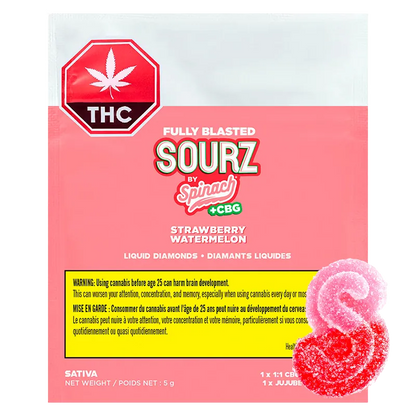 Sourz by Spinach Fully Blasted Strawberry Watermelon 1:1 CBG THC Gummies Edibles