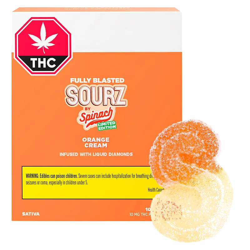 Spinach Sourz 10 Pack Fully Blasted Orange Cream Gummies Edibles