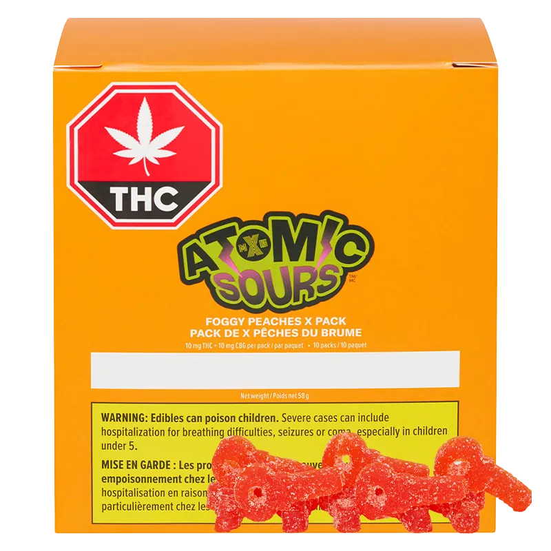 XMG Atomic Sours 10 Pack Foggy Peaches Gummies Edibles