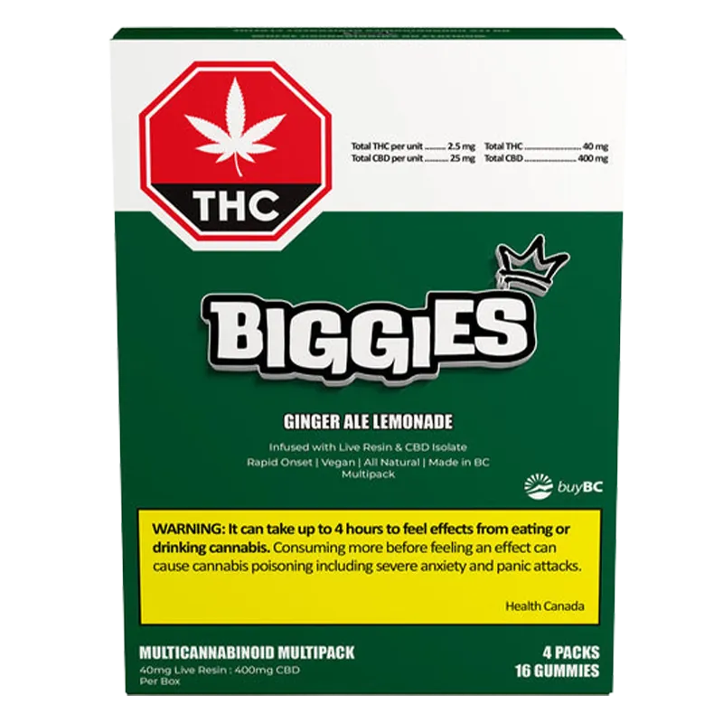 Biggies 16 Pack Ginger Ale Lemonade Live Resin THC:CBD Gummies Edibles