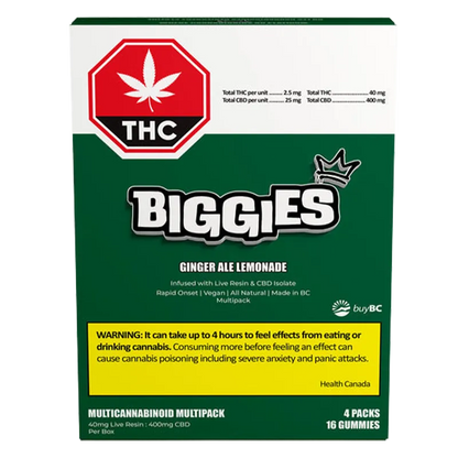 Biggies 16 Pack Ginger Ale Lemonade Live Resin THC:CBD Gummies Edibles