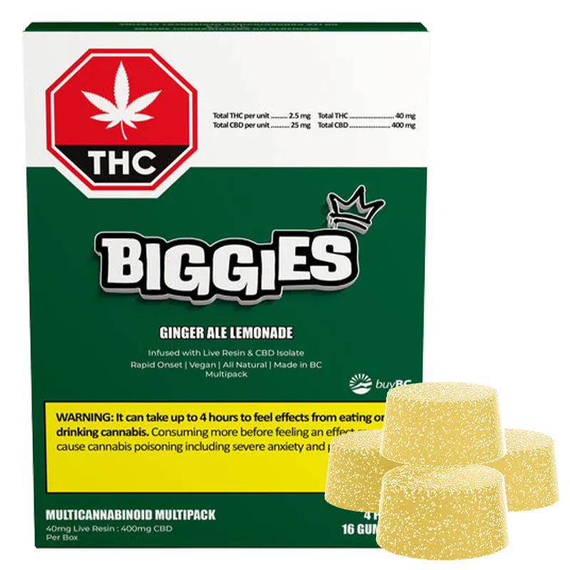 Biggies 16 Pack Ginger Ale Lemonade Live Resin THC:CBD Gummies Edibles