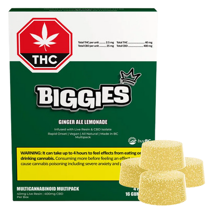 Biggies 16 Pack Ginger Ale Lemonade Live Resin THC:CBD Gummies Edibles
