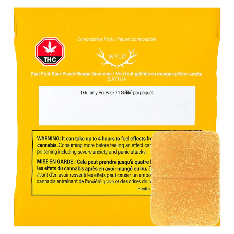 Wyld 1 Pack Real Fruit Sour Peach Mango 3:1 CBG:THC Gummy Edibles