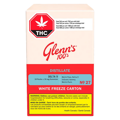 Glenn's 10 Pack No.27 100's Distillate Delta 9 White Freeze Carton Gummies Edibles