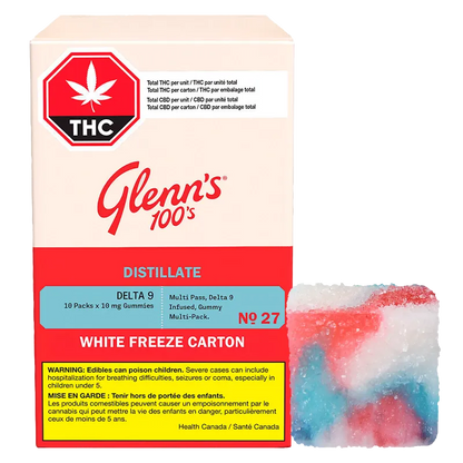 Glenn's 10 Pack No.27 100's Distillate Delta 9 White Freeze Carton Gummies Edibles
