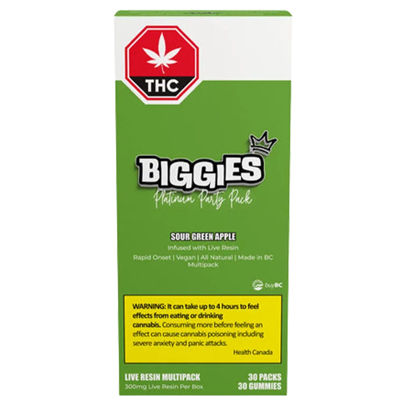 Biggies 30 Pack Sour Green Apple Live Resin Gummies Edibles