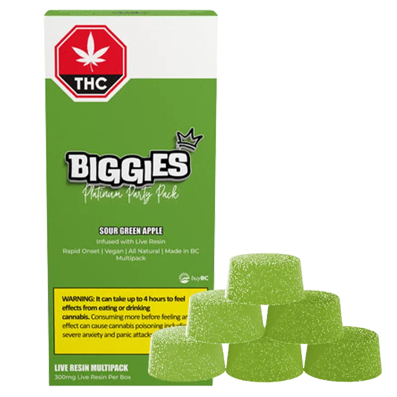 Biggies 30 Pack Sour Green Apple Live Resin Gummies Edibles