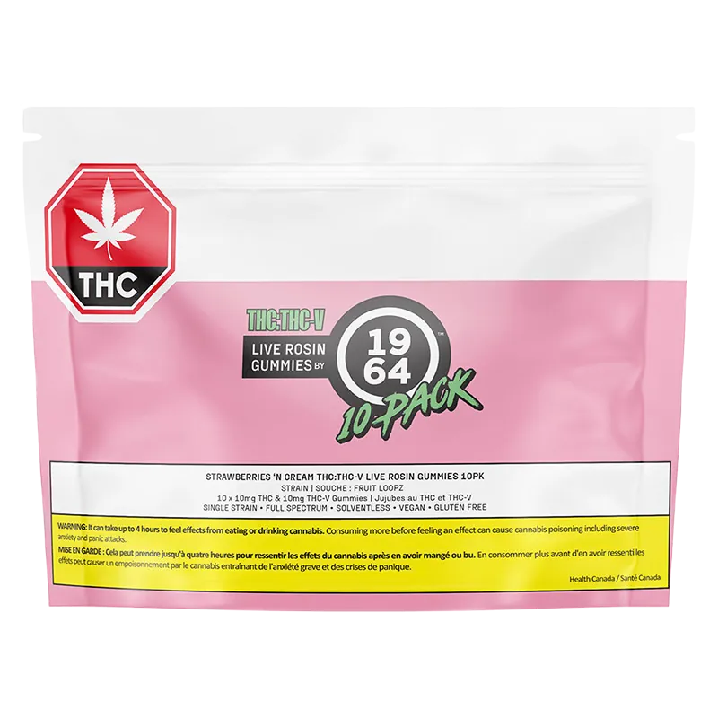 1964 10 pack THC:THC-V Strawberries 'N Cream Live Rosin Gummies Edibles