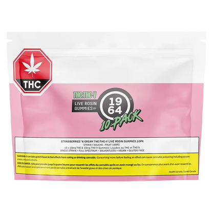 1964 10 pack THC:THC-V Strawberries 'N Cream Live Rosin Gummies Edibles