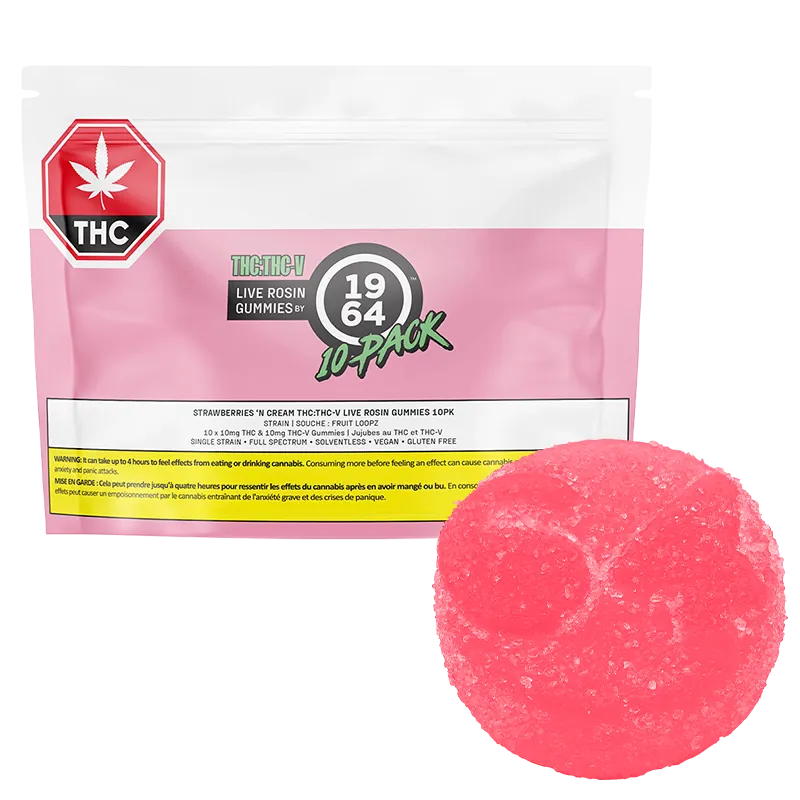 1964 10 pack THC:THC-V Strawberries 'N Cream Live Rosin Gummies Edibles