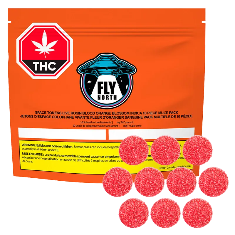 FLY NORTH 10 pack Space Tokens Live Rosin Blood Orange Blossom Gummies Edibles