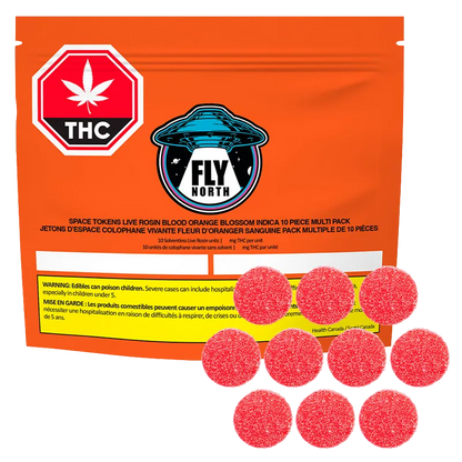 FLY NORTH 10 pack Space Tokens Live Rosin Blood Orange Blossom Gummies Edibles