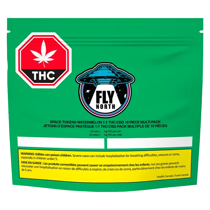 FLY NORTH 10 pack Space Tokens Watermelon 1:1 THC:CBD Gummies Edibles